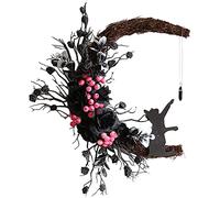 Halloween Moon Cat Wreaths Decoration for Front Door, Black Decorations Halloween Garland Wall Decor, Halloween Wreath for Front Door Halloween Indoor & Outdoor Party Decorations (B)