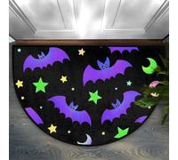 Halloween Moon Half Round Rugs, Non-Slip Soft Doormat,Durable and Absorbent Half Circle Rug for Living Room Bedroom Indoor Outdoor Entry for High Traffic Areas Rainbow Bat