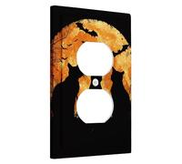 Halloween Moon Light Switch Cover Plates Orange and Black with Cats and Bats Scary Wall Accents Thermoplastic Wall Plates Single Duplex Plug
