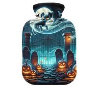 Halloween Moon Pumpkins Bats Hot Water Bottle with Soft Cover Feet Warmer with Soft Cover Hot Water Bag for Hot and Cold Compress