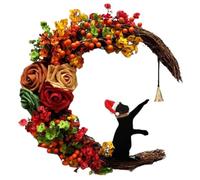 Halloween Moon Wreaths For Front Door, Moon Garland With Wreath Decor, Halloween Decorations Crescent Moon Wreath For Home Party Window Wall Indoor Outdoor