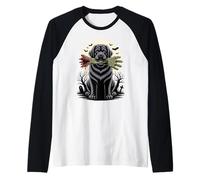 Halloween Moon Zombie Hand Newfoundland Dog Newfie Raglan Baseball Tee
