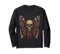 Halloween Moth Skull Wings Moon Ribcage Vintage Badge Long Sleeve T-Shirt