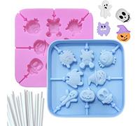 Halloween Mould, Halloween Silicone Chocolate Lollipop Mould, DIY Candy Mould Tool for Cupcakes, Sweets, Jelly and Chocolate (Blue, Pink)