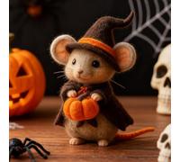 Halloween Mouse with A Pumpkin, Cute Needle Felted Mice, Halloween Wool Felt Ornament, Handmade Needle Felt Mice, Christmas Cartoon Mices Doll Decorations (B)