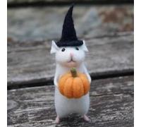 Halloween Mouse with A Pumpkin, Cute Needle Felted Mice, Halloween Wool Felt Ornament, Handmade Needle Felt Mice, Christmas Cartoon Mices Doll Decorations (A)