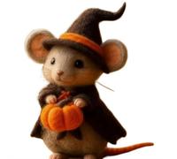 Halloween Mouse with A Pumpkin, Handmade Wool Felt Pumpkin Decorations, Autumn Animals for Home Decoration, Christmas Cartoon Needle Felt Mice, Xmas Gifts (B)