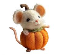 Halloween Mouse with A Pumpkin, Handmade Wool Felt Pumpkin Decorations, Autumn Animals for Home Decoration, Christmas Cartoon Needle Felt Mice, Xmas Gifts (E)