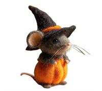 Halloween Mouse with A Pumpkin, Handmade Wool Felt Pumpkin Decorations, Autumn Animals for Home Decoration, Christmas Cartoon Needle Felt Mice, Xmas Gifts (F)