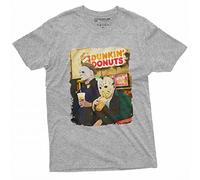 Halloween Movie Inspired T-Shirt Michael Myers Drinking Coffee Funny Humorous Tee for Him, Grey, XL