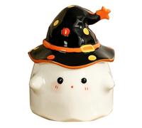 Halloween Mug Ceramic 12oz White Ghost Mug with Handle and Hat Lid, Cute Ghostface Coffee Cup for Halloween Party, Home Office and Spooky Holiday Decorations
