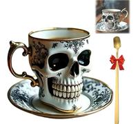 Halloween Mug,Royal Skull Coffee Mug,Gothic Ceremic Bonehead Great for Coffee Lovers and Collectors,with Spoon (B)