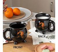 Halloween Mug | Witch Cat Ceramic Breakfast Cup | Novelty Gothic Decorative Cauldron Halloween Mug for Women Tea Lovers Family Sisters Friends Kitchen Coffee Time Home