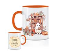 Halloween Mug with Pumpkin, Ghost and Pumpkin Spice Saying - Funny Autumn Coffee Mug - Gift for Women and Men for Halloween Decoration and Christmas - 325 ml Orange Ceramic