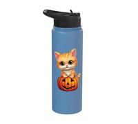 Halloween Munchkin Cat Pumpkin Stainless Steel Insulated Water Bottle
