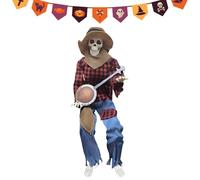 Halloween Musical Skeleton - Halloween Skeleton Decorations | Animated Banjo Prop with Musical Feature & Movable Limbs Glowing Eye Lights for Haunted House School Party Porch Pathway