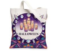 Halloween Mystical Candles Moon Phase Canvas Tote Bag 13x15 Inch, Purple