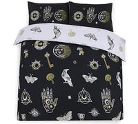 Halloween Mystical Gothic Black Duvet Cover Set - Luxury Polycotton Bedding - Soft & Reversible Single/Double/King Size - Dark Aesthetic Bedroom Décor (Black, Single)