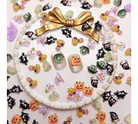 Halloween Nail Art Charms, 100 Pcs 3D Clear Witch Hat Ghost Pumpkin Halloween Nail Charms Flatback Resin Charms Nail Gems Rhinestones Nail Jewels for Nail Decorations DIY Crafting (Multi-Colored A)