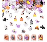 Halloween Nail Art Charms, 100 Pcs 3D Clear Witch Hat Ghost Pumpkin Halloween Nail Charms Flatback Resin Charms Nail Gems Rhinestones Nail Jewels for Nail Decorations DIY Crafting (Multi-Colored B)