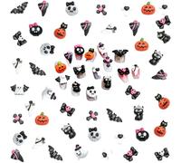 Halloween Nail Art Charms, 90 Pcs 3D Skull Cross Cat Bat Halloween Nail Charms Witch Hat Ghost Pumpkin Flatback Resin Charms Nail Gems Rhinestones Nail Jewels for Nail Decorations DIY Crafting