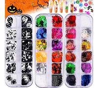 Halloween Nail Art Glitter Sequins, EBANKU Holographic Skull Spider Pumpkin Bat Ghost Witch Confetti Glitter for DIY Nail Art Halloween Party (3 Boxes)