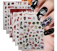 Halloween Nail Art Sticker Set, 6 Sheets DIY Nail Stickers Featuring Designs Such As Pumpkin,Skull,Bat Patterns,Self-Adhesive, Suitable for Parties and Everyday Styling (Red)