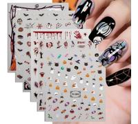 Halloween Nail Art Sticker Set, Containing 6 DIY Nail Stickers Featuring Designs Such As Pumpkins and Bats. Self-Adhesive, Suitable for Halloween Parties and Everyday Styling