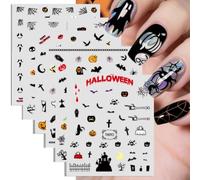 Halloween Nail Art Sticker Set, Containing 6 DIY Nail Stickers Featuring Designs Such As Pumpkins and Bats. Self-Adhesive, Suitable for Halloween Parties and Everyday Styling