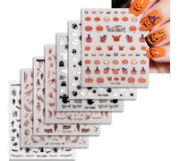 Halloween Nail Art Stickers,14 Sheets Ghost Pumpkin Skull Bat Cat Spider Web Self-Adhesive Nail Decals Transfers for Manicure Design Decoration Supplies (Pattern D)