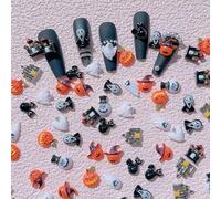 Halloween Nail Charms,100PCS Cat Ghost Castle Pumpkin Nail Gems,Resin Flatback 3D Nail Art Charms Nail Supplies for Manicure Design Decorations DIY Crafting Jewelry Making (Mixed A)