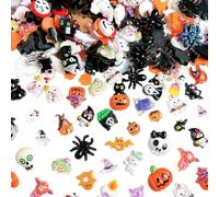 Halloween Nail Charms, 120 Pcs Resin Witch Hat Bat Spider Pumpkin Skull Nail Art Charms Gems Flatback Halloween Charms for DIY Manicure Decor