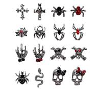 Halloween Nail Charms,32pcs Ghost Head Skull Hand Spider Web Nail Gems with Rhinestones,Retro Skeleton Spider Cross Gold Silver Alloy Nail Art Jewelry Decoration for DIY Halloween Nail Design Crafts