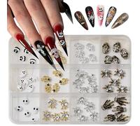 Halloween Nail Charms, 60 Pcs 3D Ghost Spider Skull Nail Charms Skeleton Metal Punk Halloween Nail Art Decorations for Manicure DIY Crafting