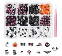 Halloween Nail Charms, 96 Pcs Cute Ghost Pumpkin Bow Skull Bat Witch Hat Black Cat Resin Nail Art Charms Gems Manicure Supplies for Halloween Party DIY Crafting