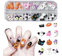 Halloween Nail Charms, Cute Ghost Pumpkin Skull Nail Gems Halloween Resin Charms Flatback 3D Nail Art Decorations for Women Girls Manicure Design Scrapbooking DIY Craftting (Multi-Colored A)