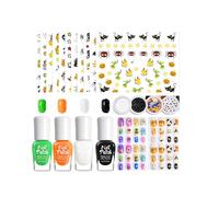 Halloween Nail Polish Set - Nail Varnish Quick Dry - Set Include Black Green Orange Nail Polish, 48PCS False Nails, 3 Random Nail Stickers For Creative Freedom DIY
