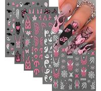 Halloween Nail Stickers, 12 Sheets Butterfly Flowers Bat Ghost Spider Spider Web Halloween Nail Art Stickers Decals Self-Adhesive DIY Manicure Supplies (Black+White+Pink)