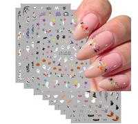 Halloween Nail Stickers, 12 Sheets Ghost Spider Pumpkin Bat Skull Cat Spider Web Halloween Nail Art Stickers Decals Self-Adhesive DIY Manicure Supplies (Multi-colored A)