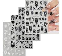 Halloween Nail Stickers, 12 Sheets Spider Bat Spider Web Halloween Nail Art Stickers Decals Self-Adhesive DIY Manicure Supplies (Black+White A)