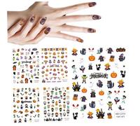 Halloween Nail Stickers 5PCS 3D Cartoon Skull Evil Goth Nail Stickers Self-Adhesive Halloween Wraps Waterproof Decals for NailsNail