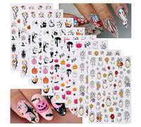 Halloween Nail Stickers - 8 Sheet Self Adhesive Nail Stickers & Decals - Gothic Nail Art Stickers with Vivid Flower Cute Ghost Pumpkin Patterns - Stickers Supplies for Women Girls DIY