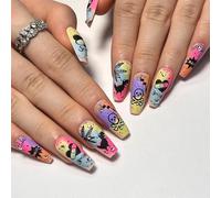 Halloween Nails, 24Pcs Long Press on Nails with Design Graffiti Skull Style Love Fake Nails Glue on Nails Tips for Women, Reusable Daily False Nail Kits