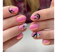 Halloween Nails, 24pcs Multicolour Press On Nails Gothic Blood Black Red Pink Orange Short Long Almond Coffin Fake Nails Easy to Wear ABS Halloween Nail Set