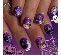 Halloween Nails Art Press On Nails With Mysterious Ghostly And Pumpkin Bat Motifs For Women Party Manicure Spiders Web Nail Decals