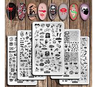 Halloween Nails Nail Art Stamping Plates Set, 5pcs Spider Ghost Pumpkin Bat Design Festiva Stamping Kit,12 * 6cm Nail Art Image Plates Stainless Steel Manicure Print Tool for Gel Polish