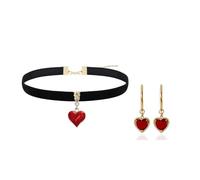 Halloween Necklace Earrings Set Queen Accessories Costume of Hearts Women Rhinestone Red Heart Earrings Halloween Costumes 2025, Metal, No Gemstone