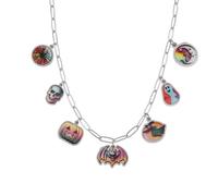 Halloween Necklace Nightmare before Christmas Horror Party Charm Choker Necklace Pumpkin Ghost Bats Cat Spider Skull Coffin Eyeball Bracelets Colorful Skull Charm Stainless Steel Bracelet, Stainless
