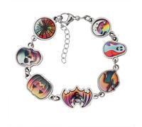 Halloween Necklace Nightmare before Christmas Horror Party Charm Choker Necklace Pumpkin Ghost Bats Cat Spider Skull Coffin Eyeball Bracelets Colorful Skull Charm Stainless Steel Bracelet, 7