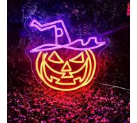 Halloween Neon Sign, USB Powered Happy Halloween Dimmable LED Neon Lights for Wall Decor, for Decorations, Amusement Park, Ghost Room, Wall Decor, Party, Bar I-35.4 * 34cm